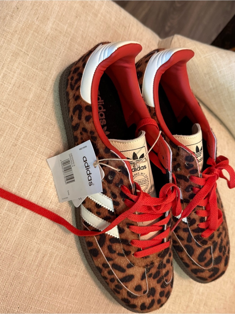 adidas Women’s Leopard Print Sneakers with Red Laces - Picture 2 of 5